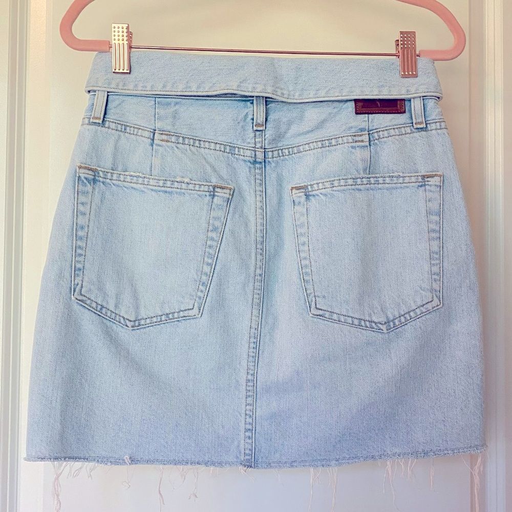 JEAN ATELIER Flip Denim Mini Skirt Raw Hem Blue Jean Size 25 - Picture 6 of 8